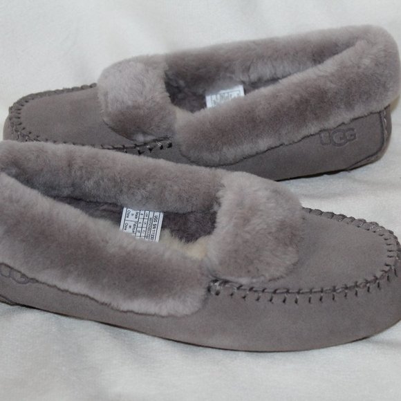 NIB UGG WOMEN'S SPILL SEAM SUEDE SHEARLING SLIP ON SLIPPERS GRAY - Picture 6 of 7